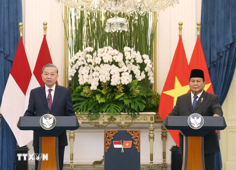 Vietnamese Party leader, Indonesian President co-chair press meeting