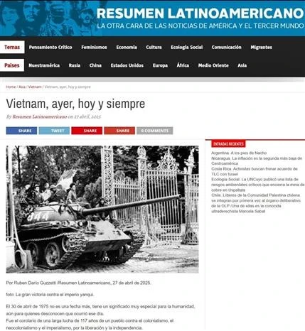 Vietnam’s April 30 victory – symbol for peace loving: Latin American journal
